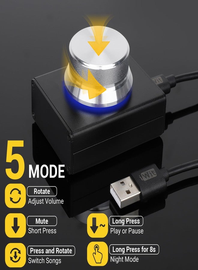 DROK USB Volume Knob, Small PC Computer Speaker Volume Control Audio External USB Volume Control Knob with 1-Key Mute Function Support Win7 8 10 XP Mac Vista Android, Black and Silver - Image 3
